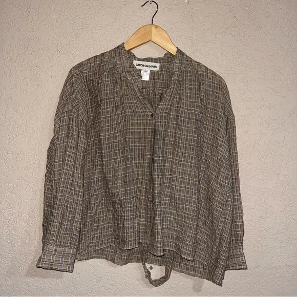 Caron Callahan | Linen Lagenlook Plaid Button Down Top And Pants Size: Large - Picture 2 of 6